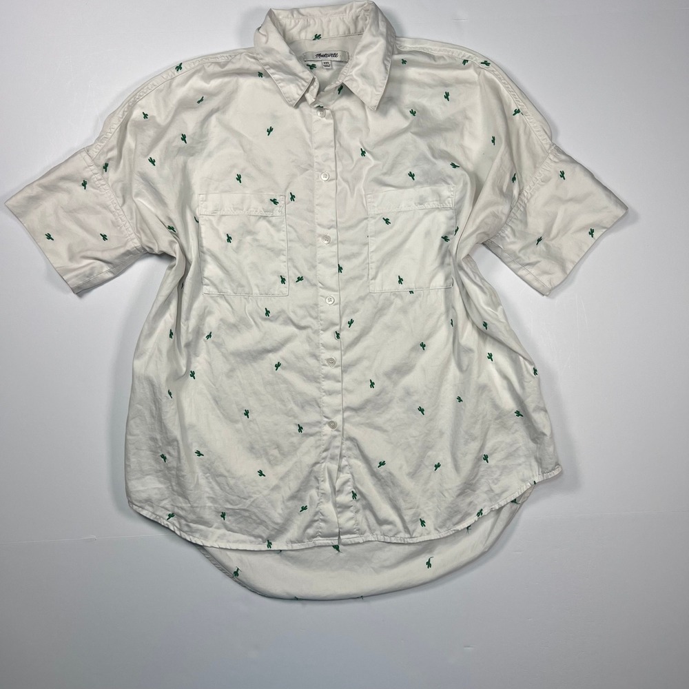 Madewell Embroidered Cactus Courier Shirt Womens XXS White Short Sleeve G2891